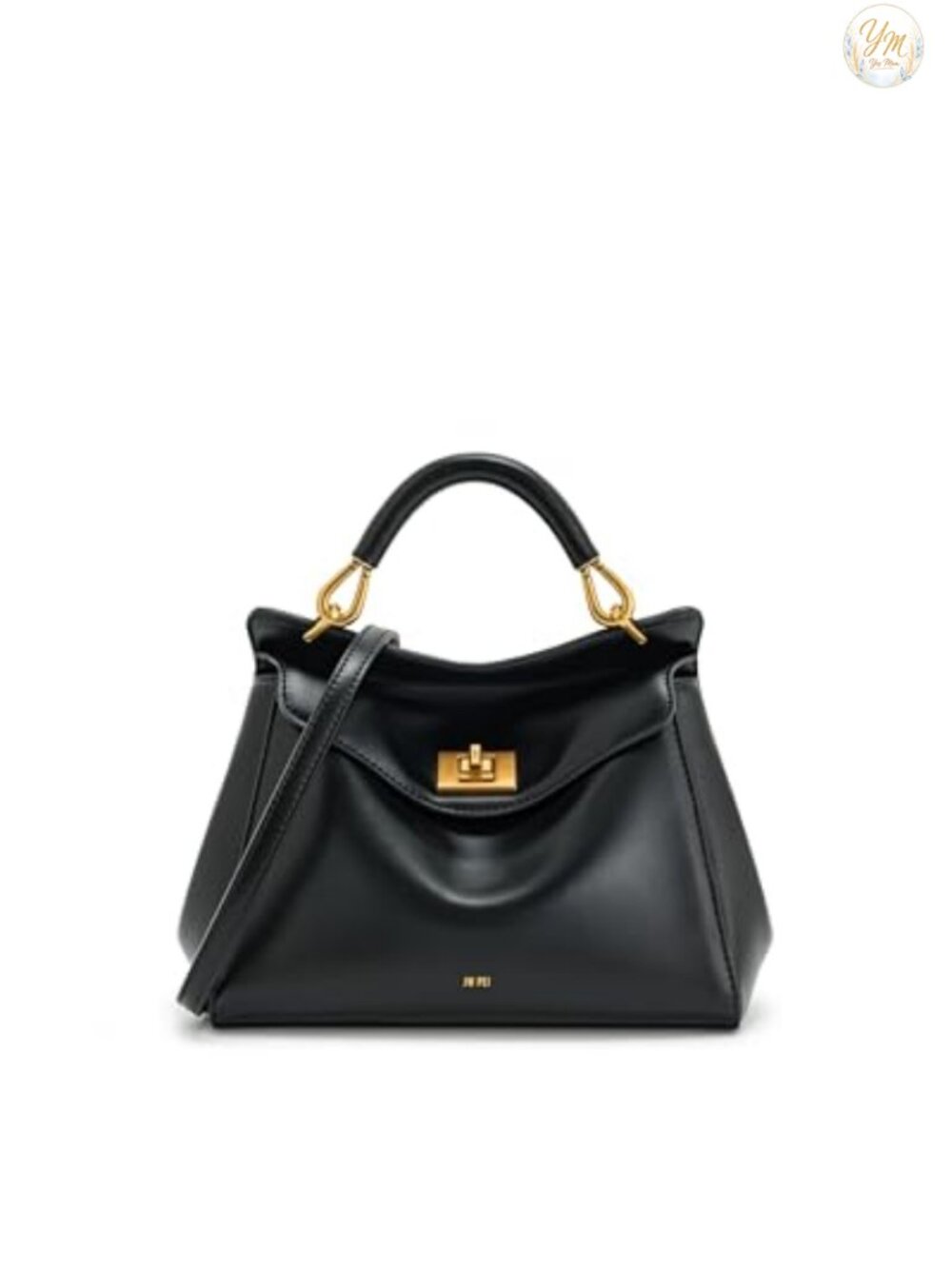 Vegan Leather Top-Handle Bag Gold Hardware Crossbody Adjustable Strap